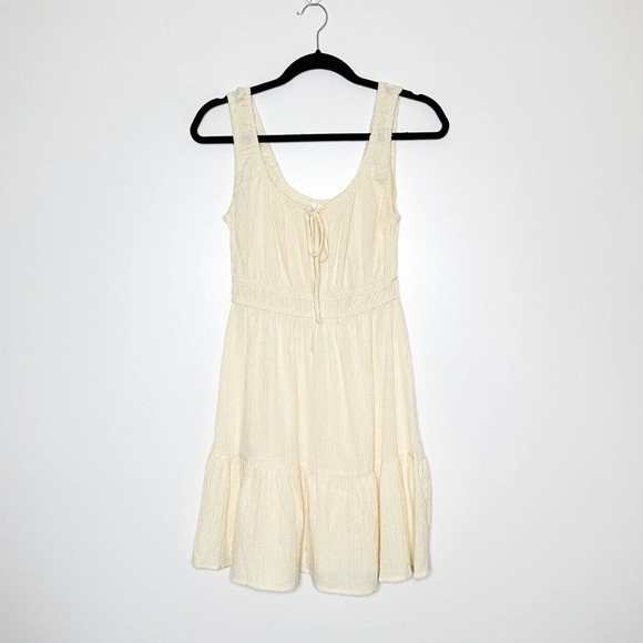 NWT Lush Textured Smocked Waist Ruffle Mini Tank Dress Womens Cream Size Small - Picture 4 of 8